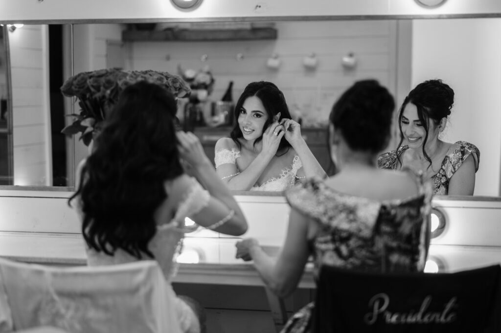 Valerie getting ready with her mom before her Prospect House wedding in Austin, Texas