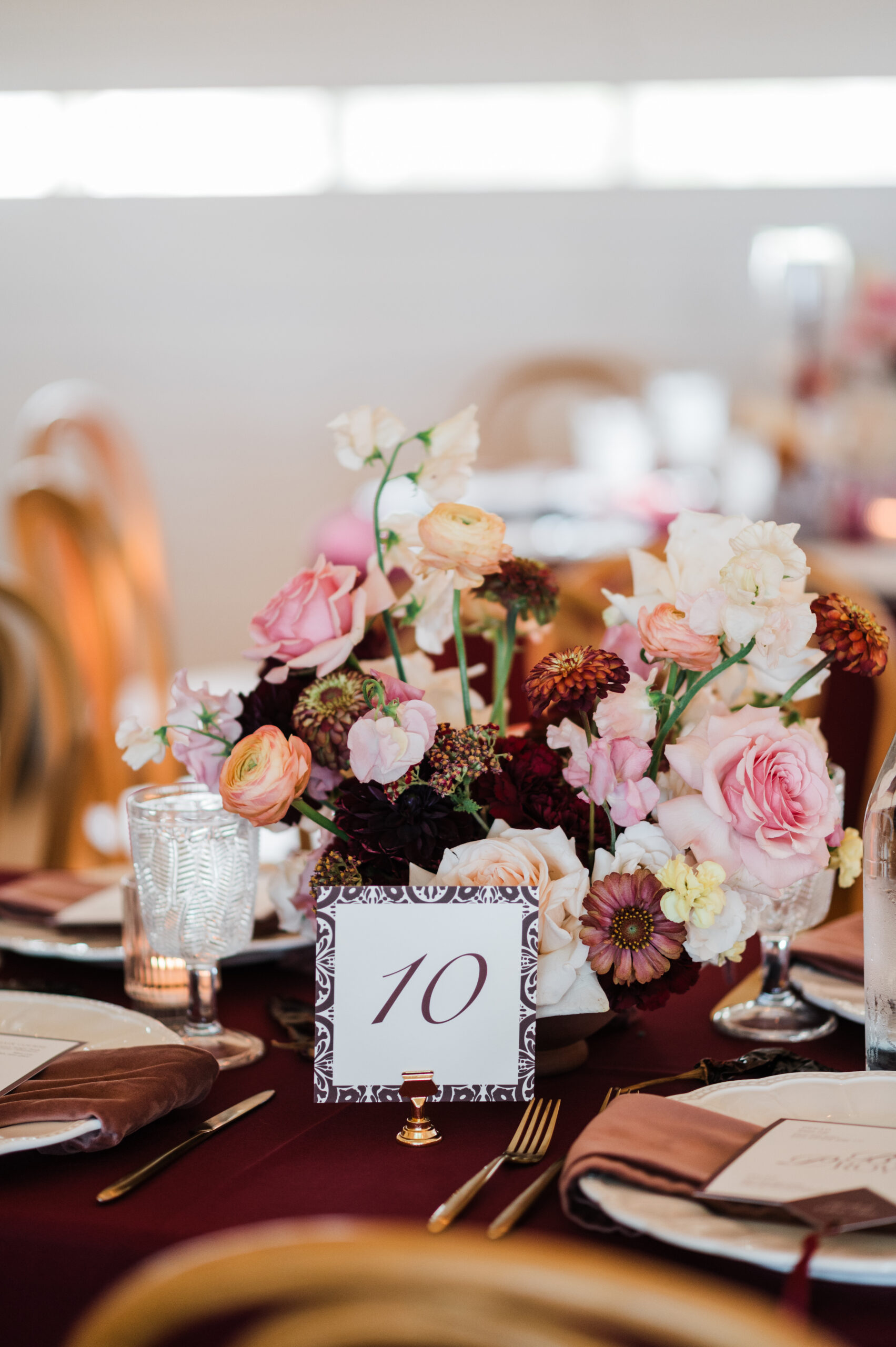 Wedding reception tablescape and florals at a Prospect House wedding