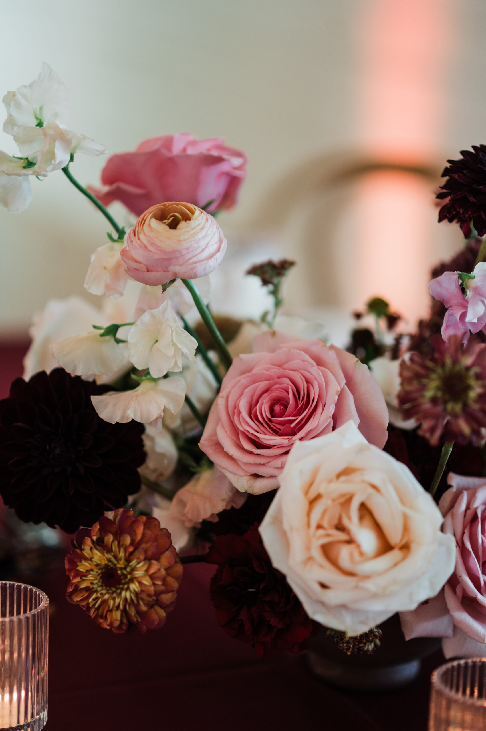 Wedding reception tablescape and florals at a Prospect House wedding