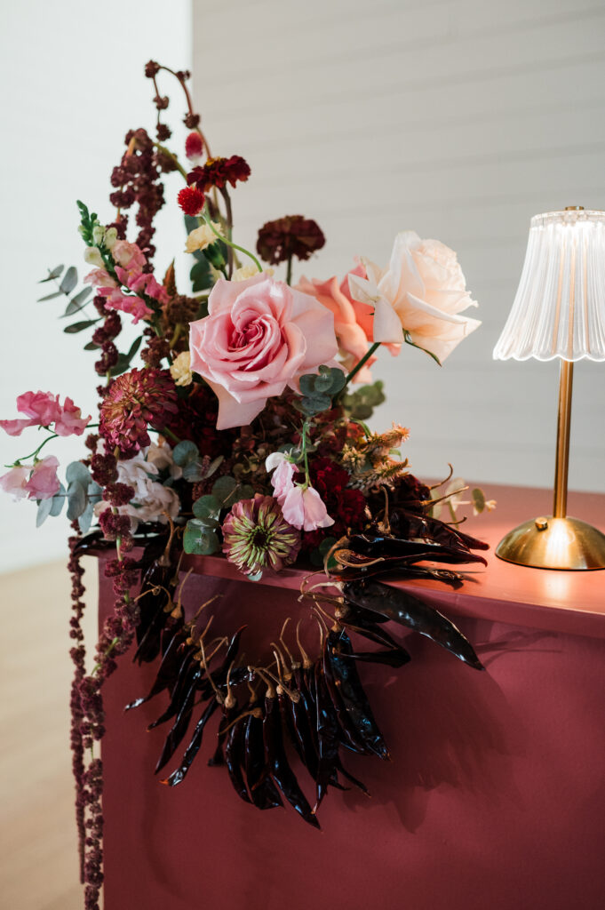 Wedding reception tablescape and florals at a Prospect House wedding