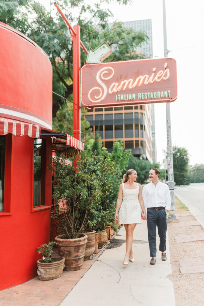 Lauren + Sam engagement session at Sammie's Italian in Austin, TX