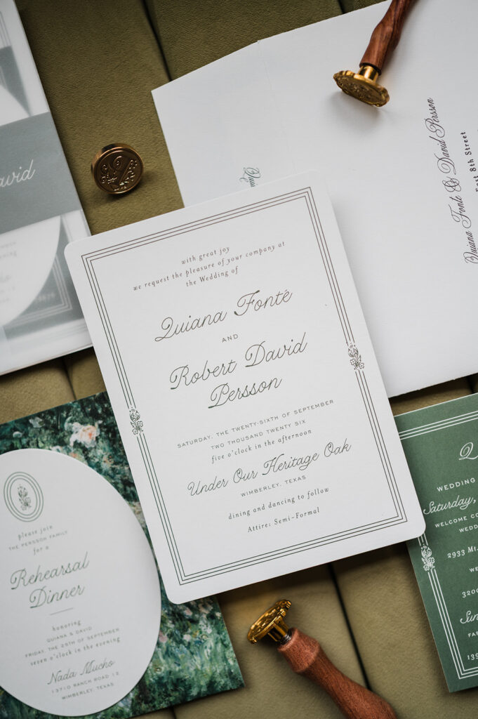 Quiana and David's wedding details at Jacob's Well Vineyard in Wimberley, TX