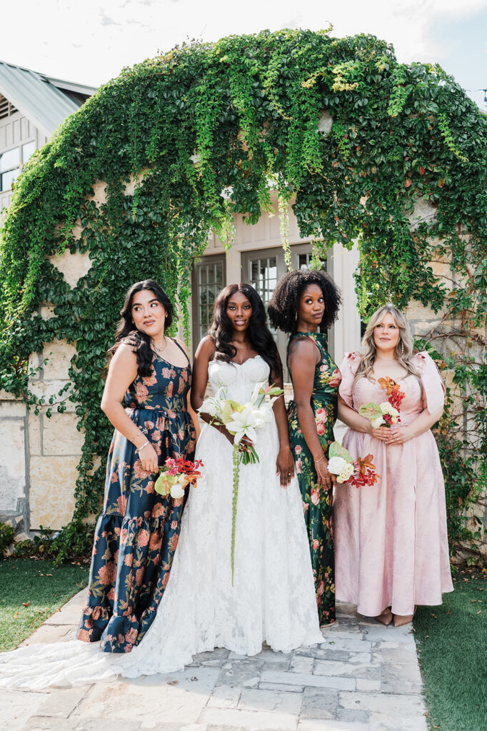 Quiana's bridal portraits and bridesmaids at Jacob's Well Vineyard in Wimberley, TX