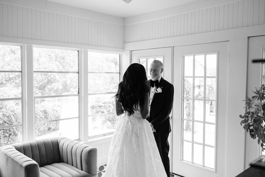 Quiana and David's first look and handwritten cards at Jacob's Well Vineyard in Wimberley, TX