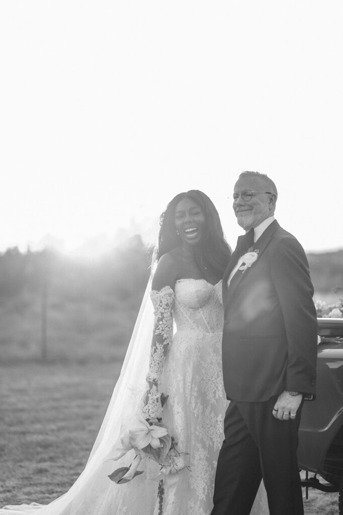 Quiana and David's golden hour portraits with a vintage red truck in Wimberley, TX