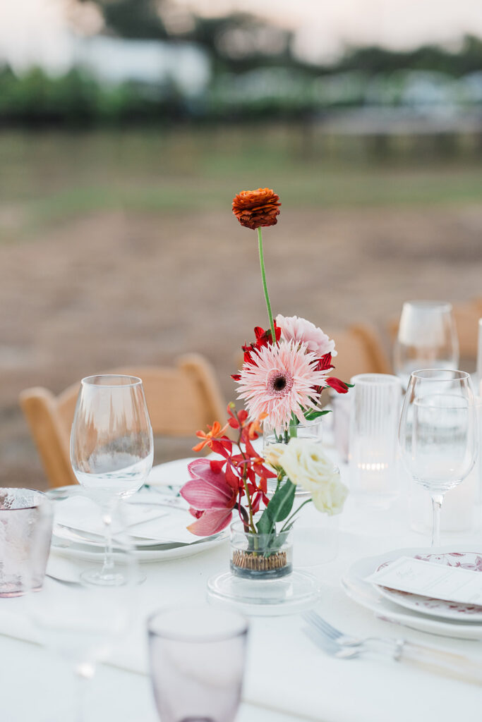 Candlelit long-table reception at Jacob's Well Vineyard in Wimberley, TX